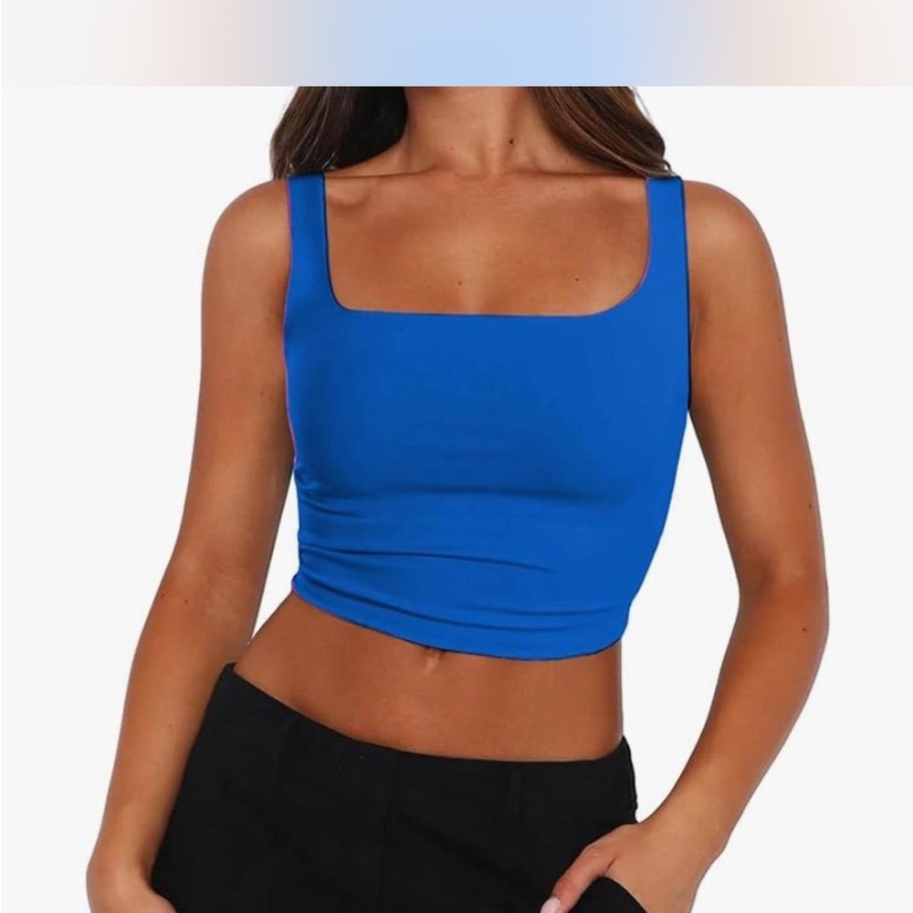 Dodger Blue Square Neck Women's Top